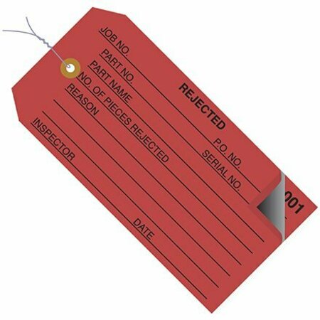 BSC PREFERRED 4 3/4 x 2-3/8'' - ''Rejected'' Inspection Tags 2 Part - Numbered 000 - 499 - Pre-Wired, 500PK S-7222PW